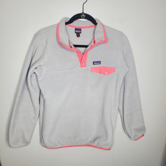 Patagonia Synchilla Snap T Pull Over Jacket Grey Fleece Pink Trim Kids 14 XL - Picture 4 of 12